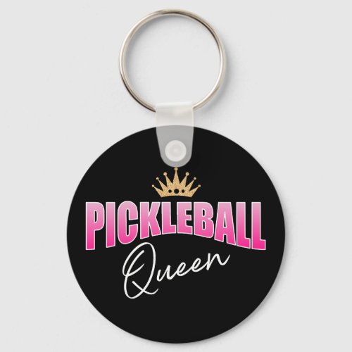 Pink And White Pickleball Queen Gold Crown Keychain