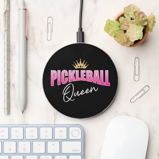 Pink And White Pickleball Queen Wireless Charger (Desk)