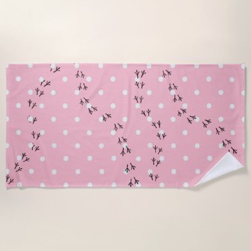Pink and White Pigeon Footprint Tracks Beach Towel Pink and White Pigeon Footprint Tracks Beach Towel