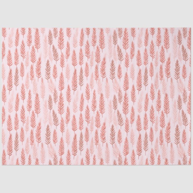 Pink and White Pine Leaves Christmas Tissue Paper (Front)