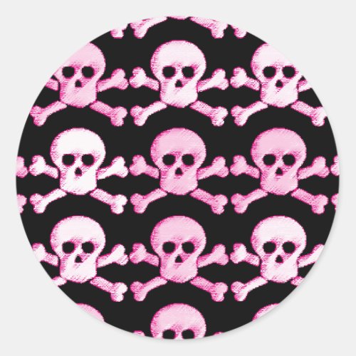 pink and white pirate skull classic round sticker