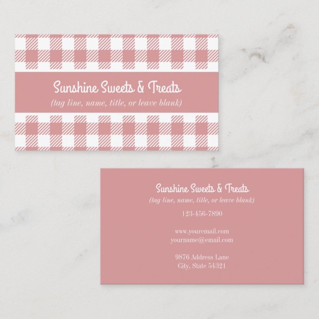 Pink and White Plaid Bakery Business Card (Front/Back)