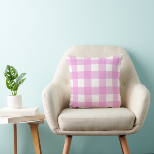 Pink and White Plaid Checks Throw Pillow