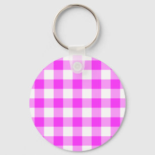 Pink and White Plaid Keychain