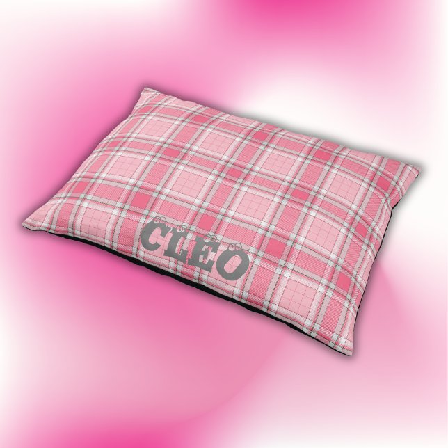 Pink and White Plaid Name Monogram | Pet Bed (Creator Uploaded)