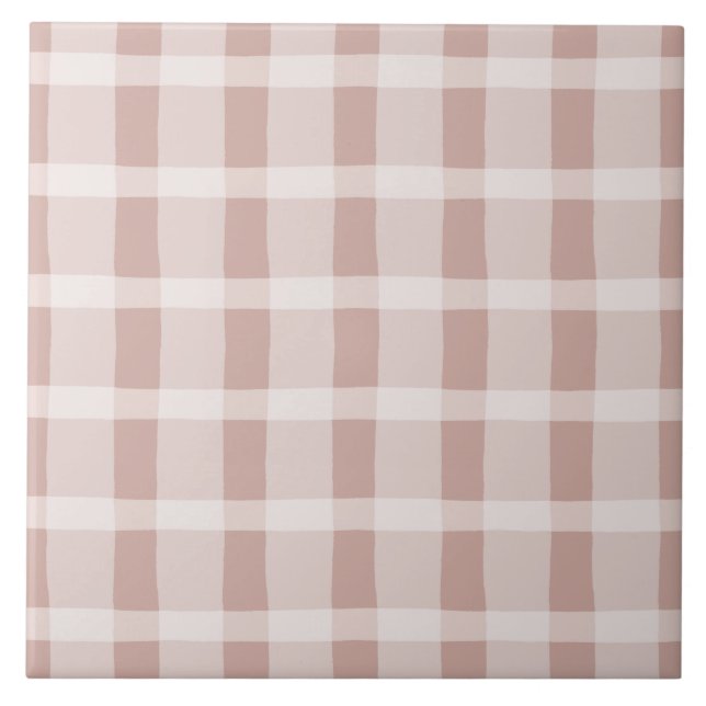 Pink and White Plaid Pattern Ceramic Tile (Front)