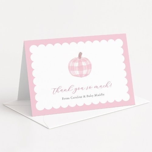 Pink And White Plaid Pumpkin Baby Girl Shower Thank You Card