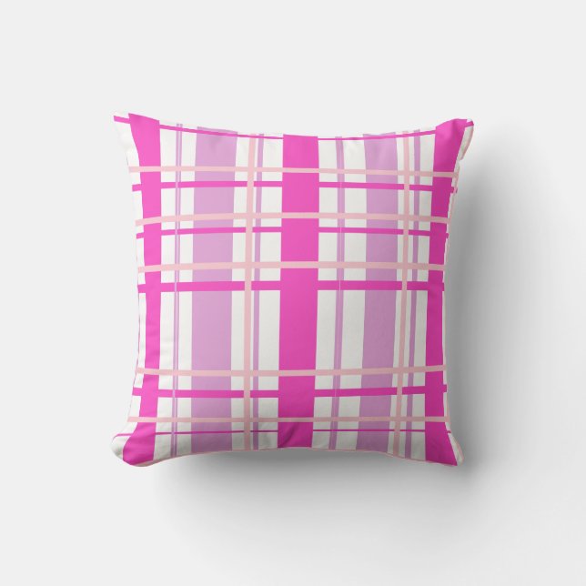 Pink and White Plaid Throw Pillow (Front)