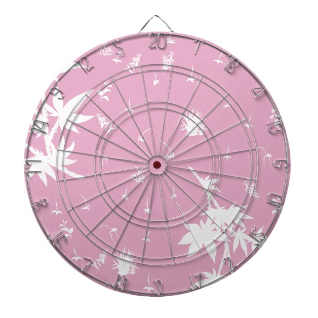 Pink and White Plants Dartboard With Darts (Front)