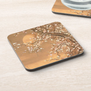 Pink and White Plum Blossoms in Moonlight, Shizan Beverage Coaster