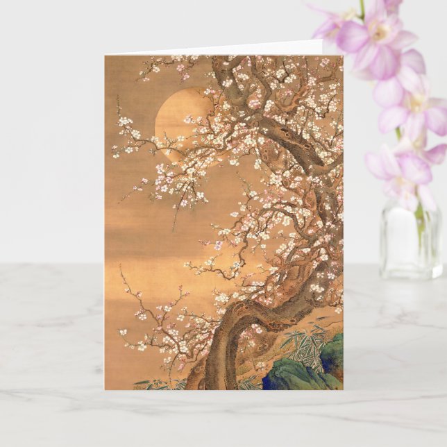 Pink and White Plum Blossoms in Moonlight, Shizan  Card (Orchid)