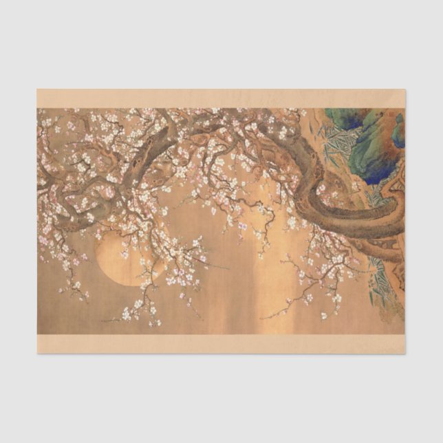 Pink and White Plum Blossoms in Moonlight, Shizan  Tissue Paper (Front)