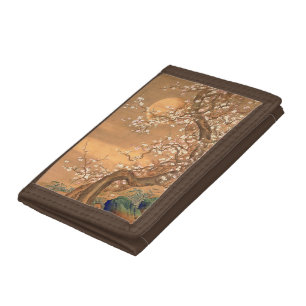 Pink and White Plum Blossoms in Moonlight, Shizan Tri-fold Wallet