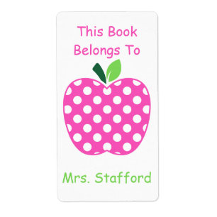 Pink and White Polka Dot Apple Personalized Label