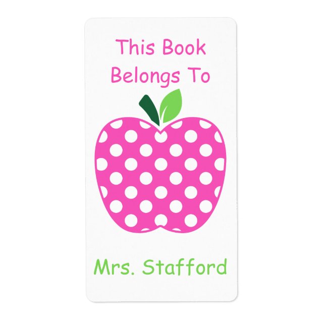 Pink and White Polka Dot Apple Personalized Label (Front)