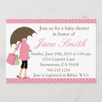 Pink And White Polka Dot Baby Shower Invitation by BellaMommyDesigns at Zazzle
