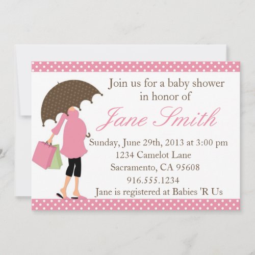 Pink and White Polka Dot Baby Shower Invitation