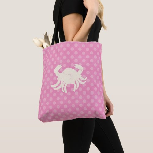 Pink and White Polka Dot Crab Dog Travel Tote Bag