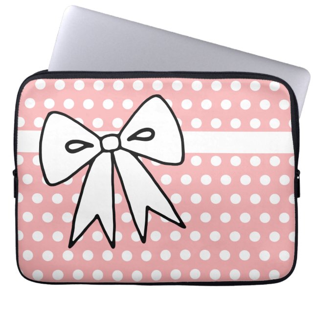 Pink and White Polka Dot Laptop Case (Front)