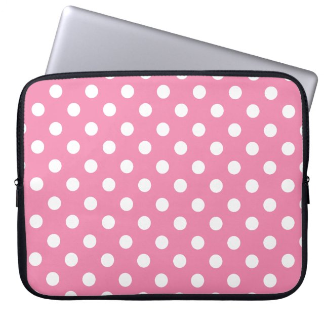 Pink and White Polka Dot Laptop Sleeve (Front)