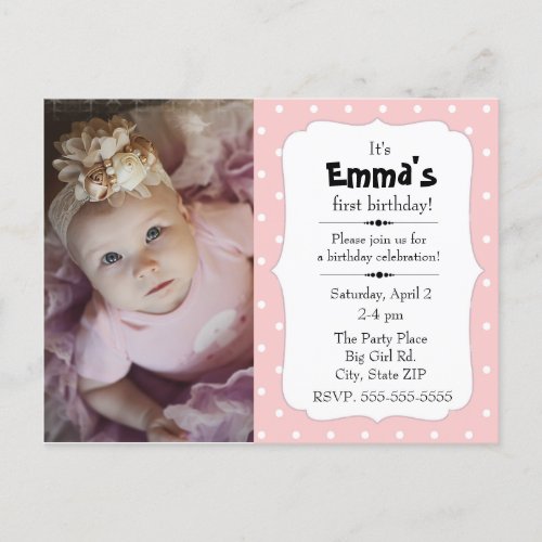 Pink and White Polka Dot Little Girl Birthday Postcard