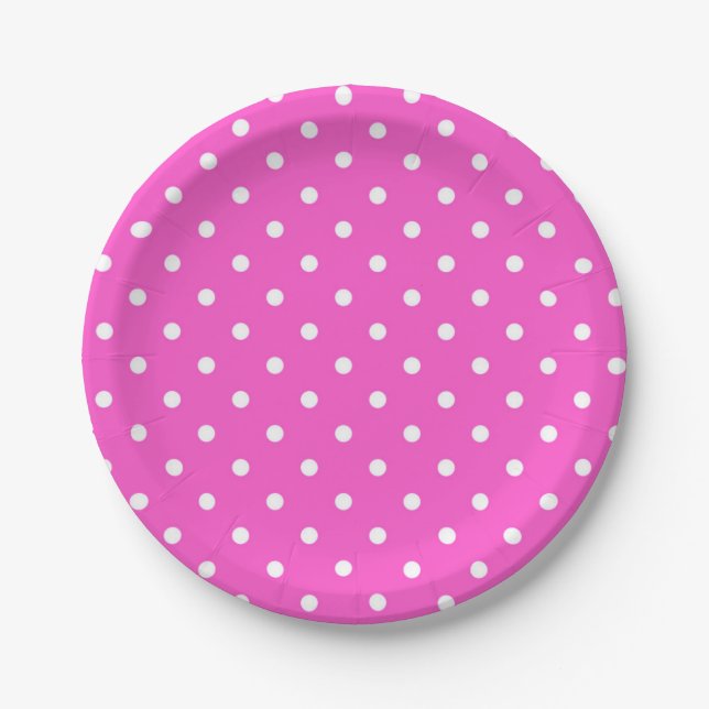 Pink and white polka dot modern glamour paper plates (Front)