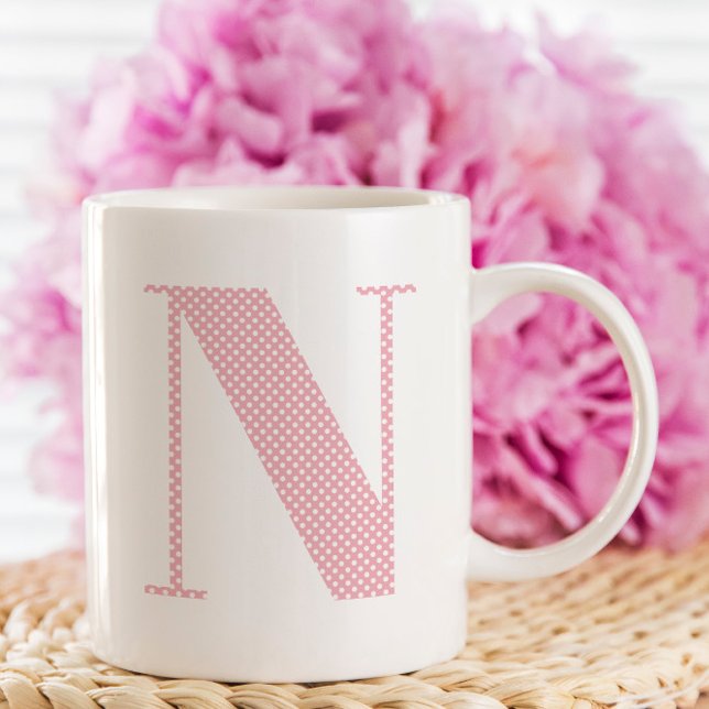 Pink and White Polka Dot Monogram Coffee Mug (Create your own pink and white polka dot monogrammed mug.)