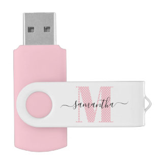 Pink and White Polka Dot Monogram Flash Drive