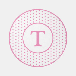 Pink and White Polka-Dot Monogrammed Area Rug