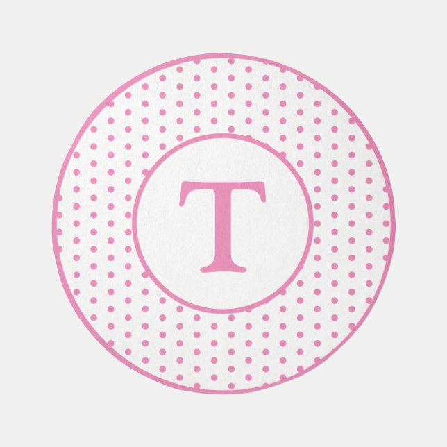 Pink and White Polka-Dot Monogrammed Area Rug (Front)