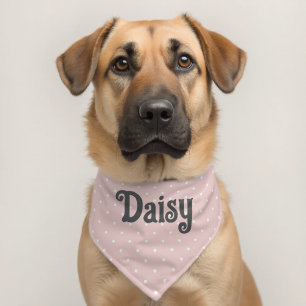 Pink and White Polka Dot Name Pet Bandana Collar