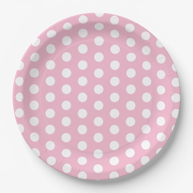 Pink and White Polka Dot Party  Paper Plates (Front)