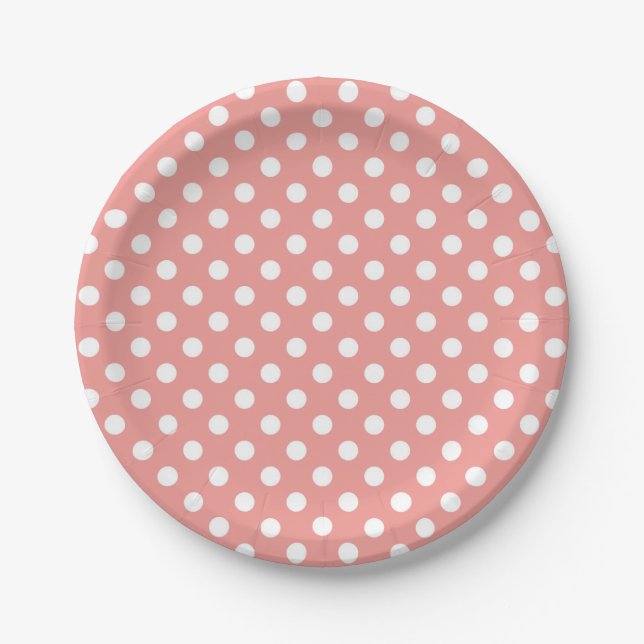 Pink and White Polka Dot Party Paper Plates (Front)