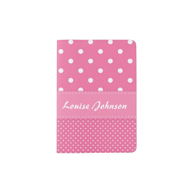 Pink and White Polka Dot Passport Holder (Front)