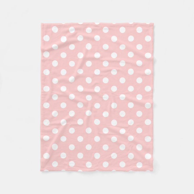 Pink and White Polka Dot Pattern Fleece Blanket (Front)