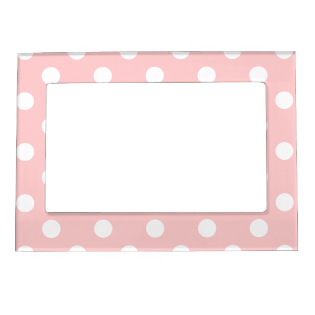 Pink and White Polka Dot Pattern Magnetic Photo Frame (Front)