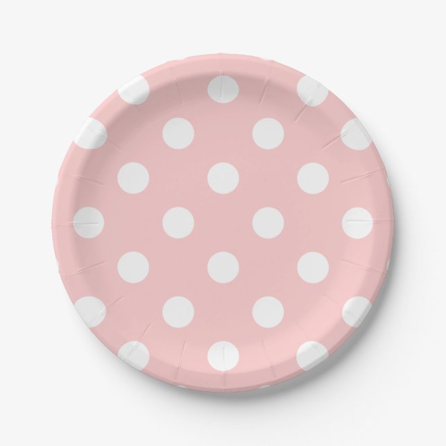 Pink and White Polka Dot Pattern Paper Plates (Front)