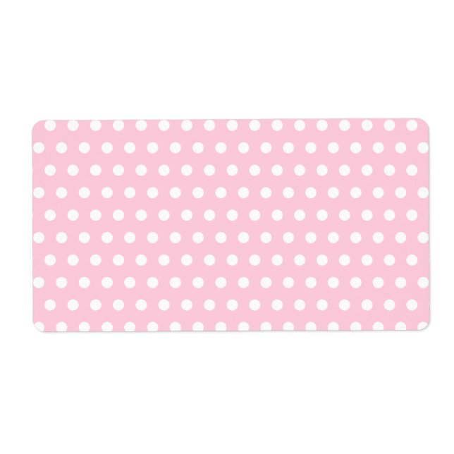 Pink and White Polka Dot Pattern. Spotty. Label (Front)