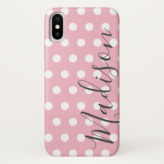 Pink and White Polka Dot  Personalized Name Case-Mate iPhone Case (Back)