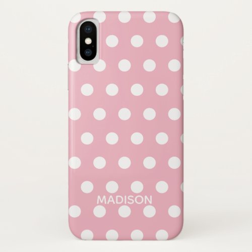 Pink and white polka dot  Personalized Name iPhone X Case