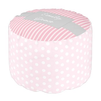 Pink And White Polka Dot Personalized Pouf by Everything_Grandma at Zazzle
