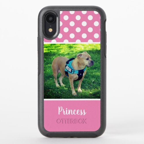 Pink and White Polka Dot Pet Photo OtterBox Symmetry iPhone XR Case