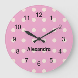 Pink and White Polka Dot Wall Clock