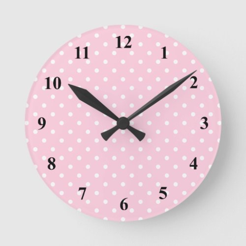 Pink and white polka dot wall clock  Customizable