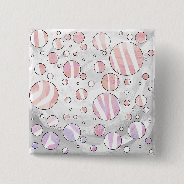 Pink and White Polka Dot Zebra Button (Front)
