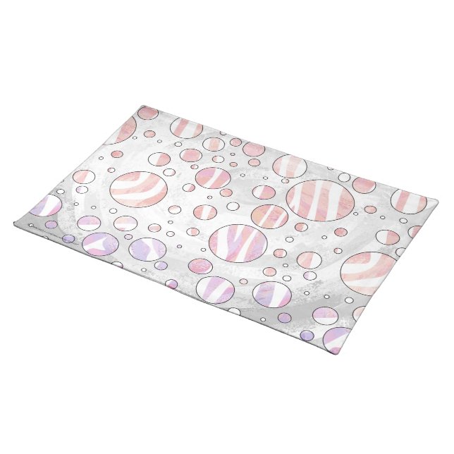 Pink and White Polka Dot Zebra Cloth Placemat (On Table)