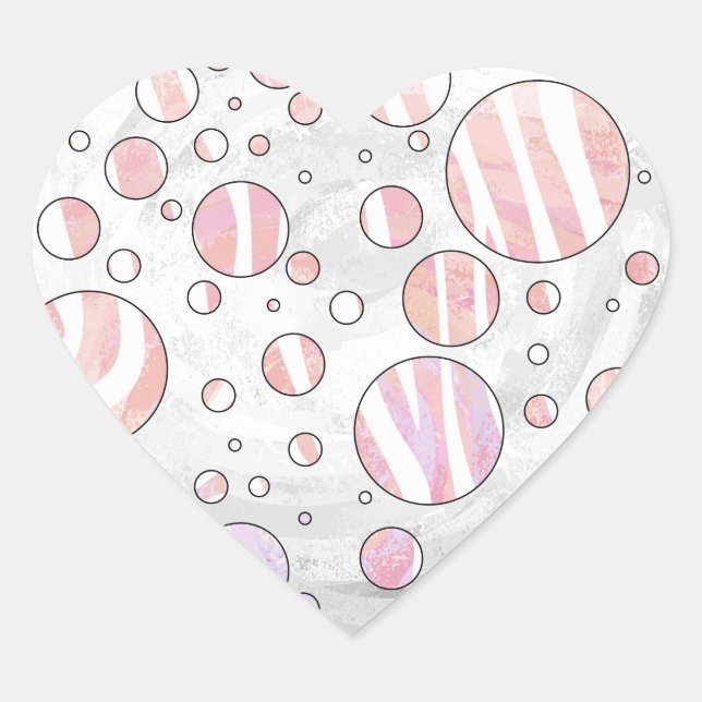 Pink and White Polka Dot Zebra Heart Sticker (Front)