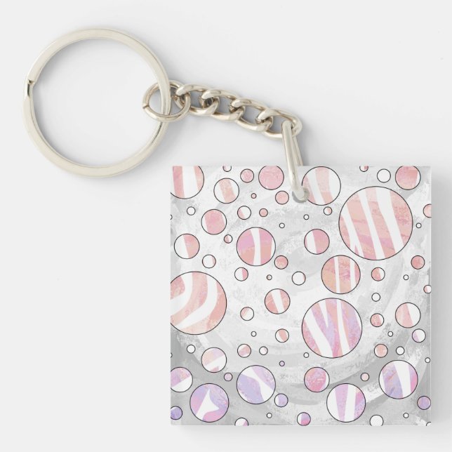 Pink and White Polka Dot Zebra Keychain (Front)