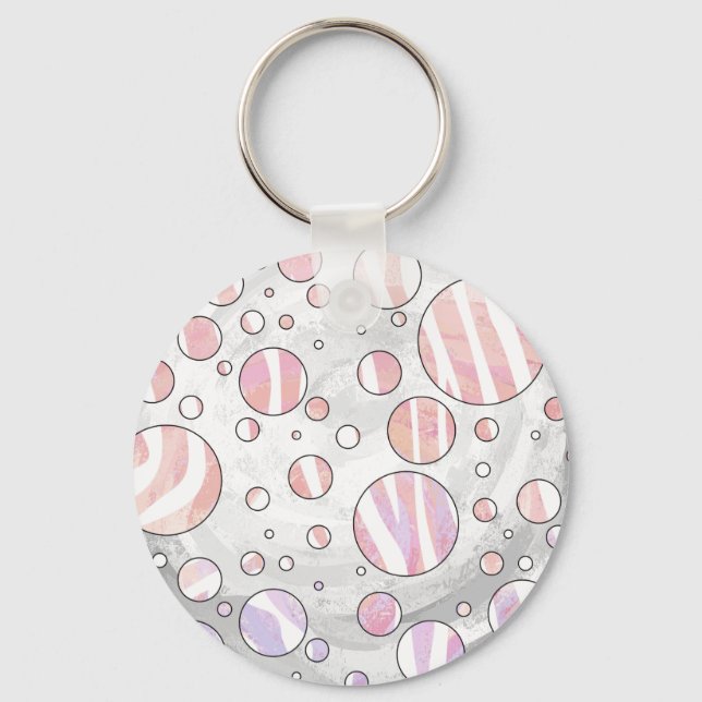 Pink and White Polka Dot Zebra Keychain (Front)