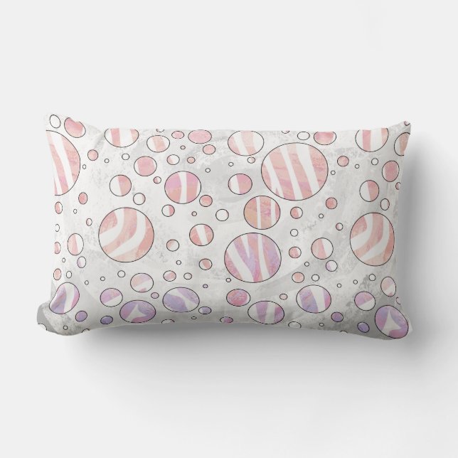 Pink and White Polka Dot Zebra Lumbar Pillow (Front)